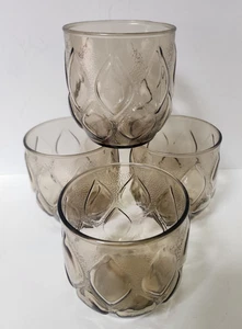 Madrid 1970 Glass Tumblers Lowball Anchor Hocking Smoke Grey/Brown x 4, 3¼" - Picture 1 of 3