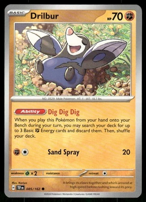 Drilbur 085/162 Common Normal NM Pokemon SV05: Temporal Forces - Image 1 of 2