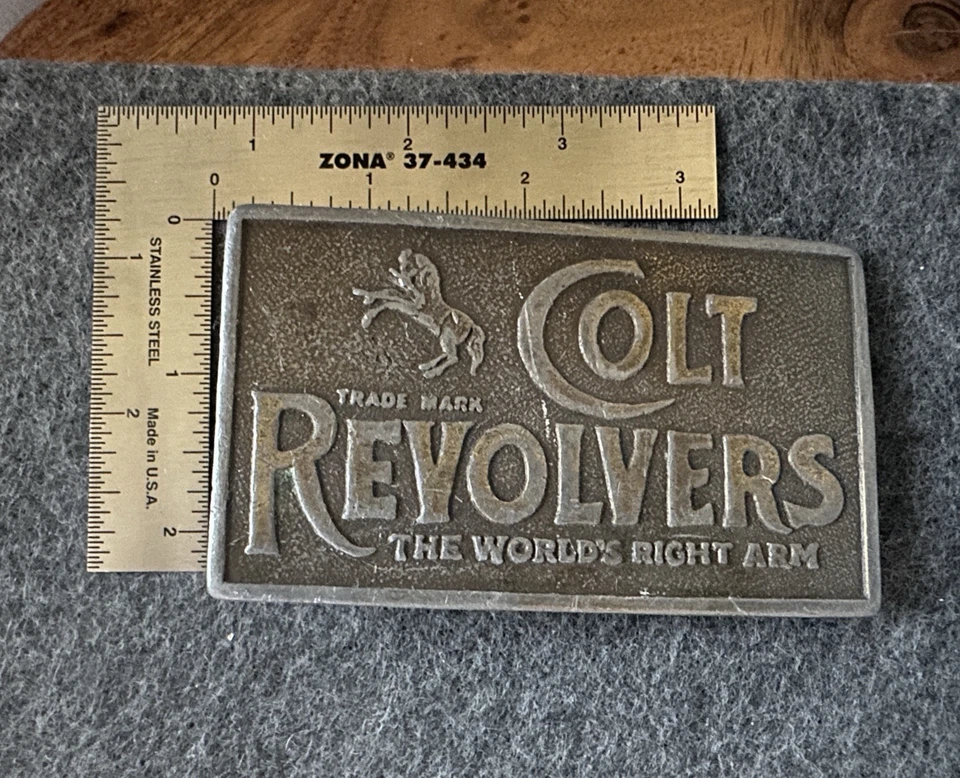 Vintage Western Colt Revolvers "The World's Right Arm" Brass Belt Buckle - Image 1 of 3