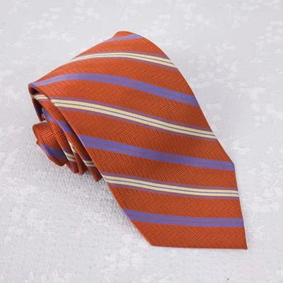 Corbata de seda Jhane Barnes naranja amarillo púrpura rayas diagonales 58" x 3,65" Foto 1 de 4