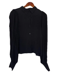 Zara Women's Small Black Long Sleeve Button Up Blouse Top NEW - Picture 1 of 8