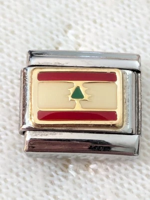 Auténtico Dije Italiano Nominación Bandera Líbano Libanesa Esmalte 9mm Eslabón A88 Foto 1 de 3