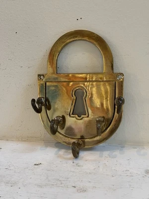 Винтажный латунный декор навесной замок держатель для ключей замок скелет настенная вешалка 4,1 дюйма x 5,25 дюйма - Изображение 1 из 4