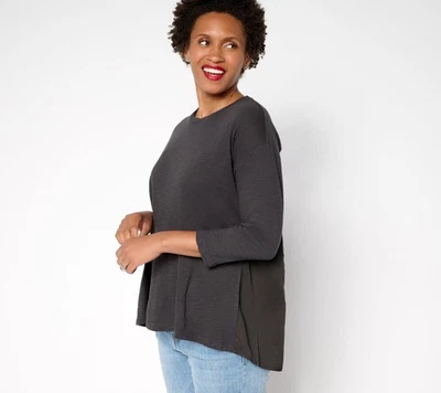 Top para mujer LOGO by Lori Goldstein talla grande manga 1X gris jaspeado mediano A698990 Foto 1 de 4