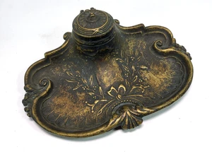 Vintage verzierter Messing Schreibtisch Tintenfass Halter - Bild 1 von 10