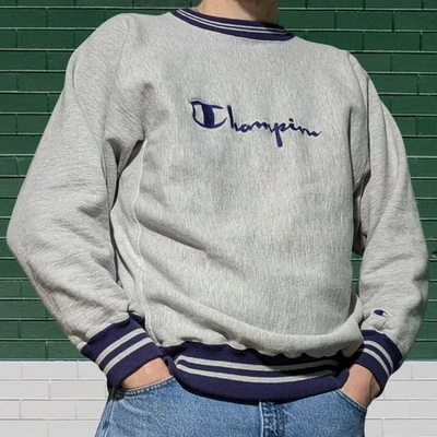 Sudadera Vintage Campeón Años 80/90 Tejido Inverso Deletreado Cuello Redondo Talla XL Foto 1 de 4