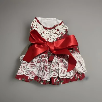 Dog Harness Dress Red XS Medium Party Holiday Peppermint Leash Toy - Image 1 of 4