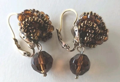 Pendientes colgantes firmados LC, LAUREN CONRAD cuentas marrones alambre francés perforado 1"  Foto 1 de 4