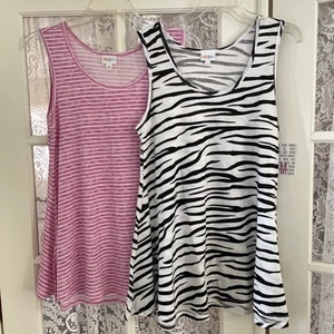 2 Top túnica Lularoe para mujer sin mangas rosa a rayas negro/blanco estampado de cebra - Imagen 1 de 5