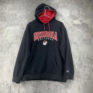 Georgia Bulldogs Sweater Hoodie Mens Large Black Pocket Champion READ - Picture 1 of 14