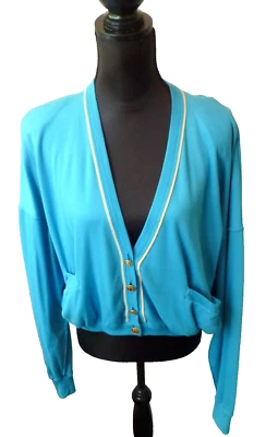Cárdigan Sonia Rykiel Vintage Blusa Azul Algodón Cuello en V Chaqueta Talla Mediana Foto 1 de 4