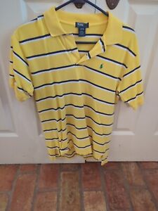 Ralph LAUREN POLO Shirt Mens Large L Collar Yellow Striped Short Sleeve Polo Y2K