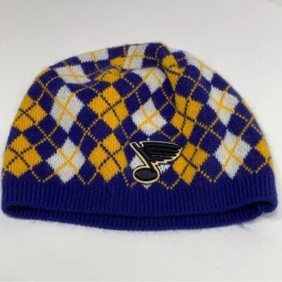 Usado en Excelente Condición St Louis Blues NHL Blue Note Azul Blanco Dorado Argyle Gorro Foto 1 de 2