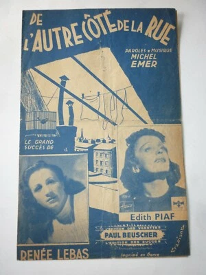 partition De l' Autre côté de la rue Edith Piaf Renée Lebas 1943  v2 - Photo 1/3