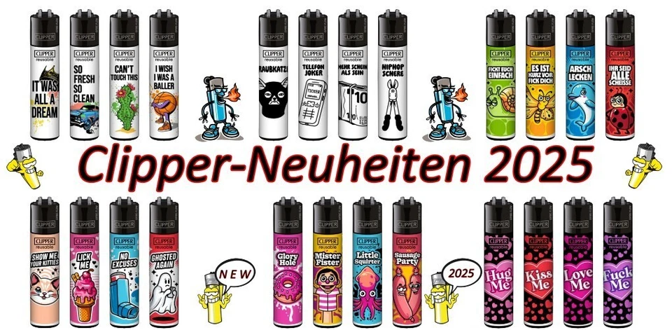 Clipper® Feuerzeuge Neuheiten 2025 - 4er Set's zum Top - Preis