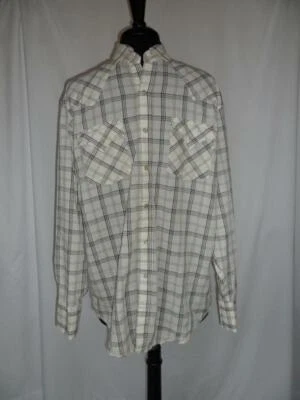 Camisa a presión vintage de perlas para hombre mediana blanca amarilla gris a cuadros Western Rockabilly Foto 1 de 3