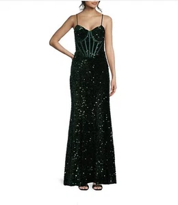 Emerald Doll Velvet Sequin Corset Lace-Up Back Mermaid Gown Size 1 - Picture 1 of 11