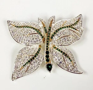 Napier Silver-plated Emerald Green Rhinestone Leaves Butterfly Brooch - Picture 1 of 5