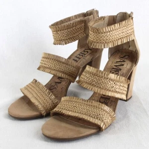 Sam and Libby Damen-Sandalen Größe 8 hellbraun Raffia-Stroh-Wildleder 3" Blockabsatz - Bild 1 von 9