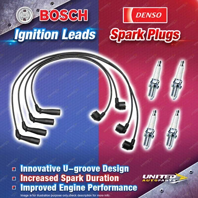 Bosch Ignition Leads + 4 Denso Iridium Power Spark Plugs for Toyota Hilux RZN147 - image 1 of 2