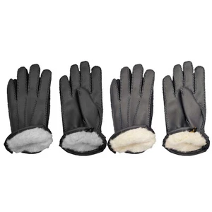 Kids Winter Warm Lined Outdoor Ski Sport Leather Mitt PVC Gloves Black Grey - Picture 1 of 9