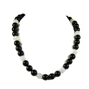 Cadena de Piedras Preciosas Ónix Y Cristal Roca en Forma Bola Ø-12 MM 925 Plata - Imagen 1 de 2