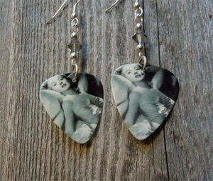 Marilyn Reclining Guitar Pick Earrings with Gray Swarovski Crystals - Picture 1 of 3