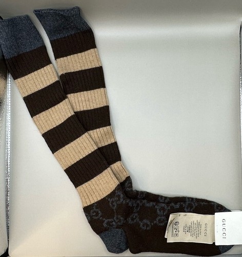 Chaussettes Gucci GG en laine rayée marron homme taille L 12 (26 28 cm) authentiques