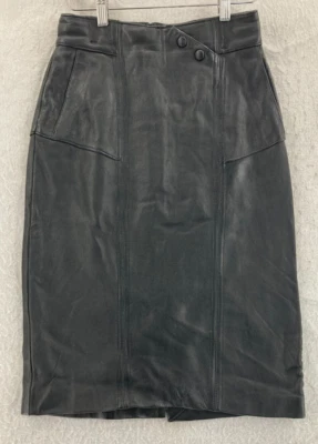 Falda de cuero Pelle Cuir de colección para mujer 8 negra lápiz forrada recta Foto 1 de 4