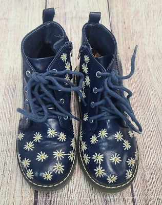 Zara Baby цветочный ботинки девочек США 9,5 ЕС 26 синий вышитый белый маргаритки на шнуровке - Изображение 1 из 4