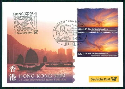 GERMANY EXHIBITION-COVER 2009 HONG KONG SKYLINE SHIPS BUDDHA /m3295 - Image 1 of 2