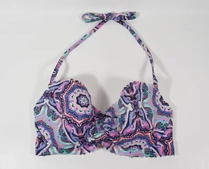 Top de bikini con aros halter acanalado estampado púrpura lavanda Victoria Secret talla 36D - Imagen 1 de 3
