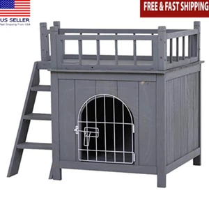 2 Level Outdoor Wooden Cat House Multi Tier Condo W/ Lockable Door Balcony New - Picture 1 of 6