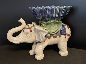 Chinese White Crackle Glaze Raku Elephant Statue Lotus Bowl - Picture 1 of 18
