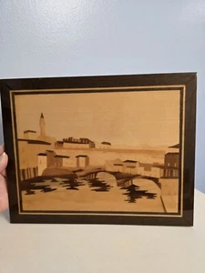 Art. Decor Italy Inlaid Wood Works Landscape Building Scene 11"×9" Wall Hanging - Picture 1 of 13