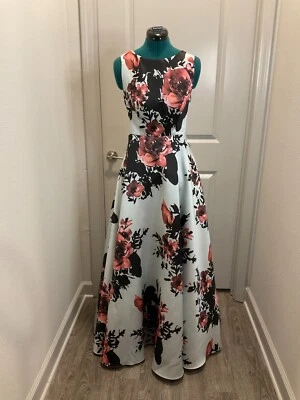 Vestido de baile formal Betsy & Adam tamanho 6 floral cetim nupcial noite/formatura novo com etiquetas - Imagem 1 de 4