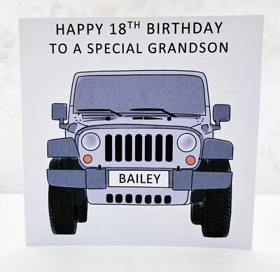 HOMEBIRD HANDMADE CARDS Personalised Birthday Card Jeep 17th 18th 21st 30th 40th 50th Any Age Boys Mens