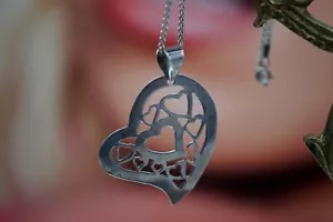 Sterling Silver 925 Pendant Necklace Heart Design 8,46g - Picture 1 of 6