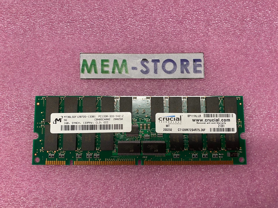 CT128M72S4R75.36F MT36LSDF12872G-133B1 1GB 133Mhz CL3 ECC Reg SDRAM 168pin - Image 1 of 2