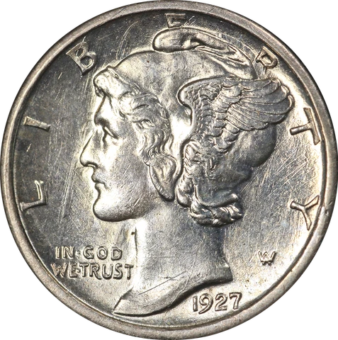 1927-S Mercury Dime Split Bands Nice Unc Nice Eye Appeal Strong Strike Cover