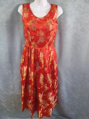 Vestido estilo oriental vintage años 90 talla pequeña rojo brillante brocado vestido sin mangas Foto 1 de 4