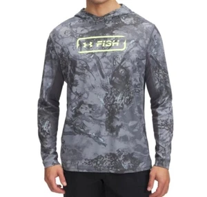 Under Armour 1383576 UA Men's Fish Pro ISO-Chill Castlerock Gray Camo Hoodie Top - Picture 1 of 3