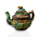 1900s Antique Portuguese Small Palissy Ware Teapot Majolica, Earthenware