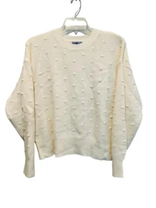 Cream Cropped Sweater Crew Neck Bobble Knit Texture Soft Cozy Sz XXL Vylette - Picture 1 of 7