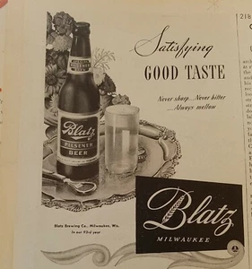 1944 Blatz Pilsner Bier Befriedigend Guter Geschmack Vintage Anzeige - Bild 1 von 1