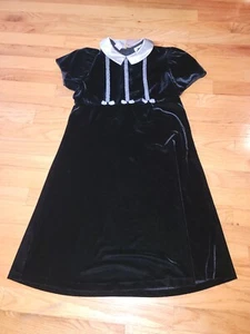 Vintage Hartstrings Dress Girls Sz 16 Black Velvet Silver Satin Collar w/Bows - Picture 1 of 3