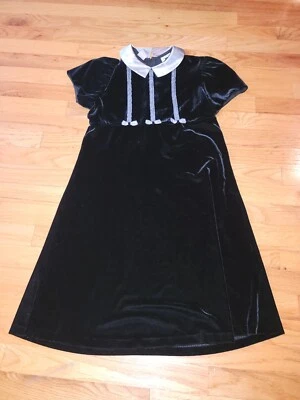 Vestido Hartstrings Vintage Niñas Talla 16 Negro Terciopelo Plateado Cuello Satinado con Lazos Foto 1 de 3