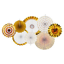 Hanging Paper Fans Party Set 8Pcs Decoration for Birthday Wedding(Gold White)