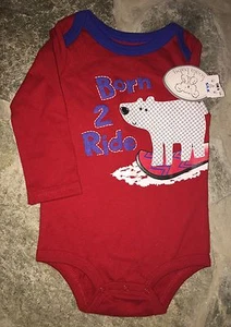 Traje corporal de manga larga tabla de nieve "BORN TO RIDE" BEBÉ niños talla 9 meses nuevo con etiquetas - Imagen 1 de 3