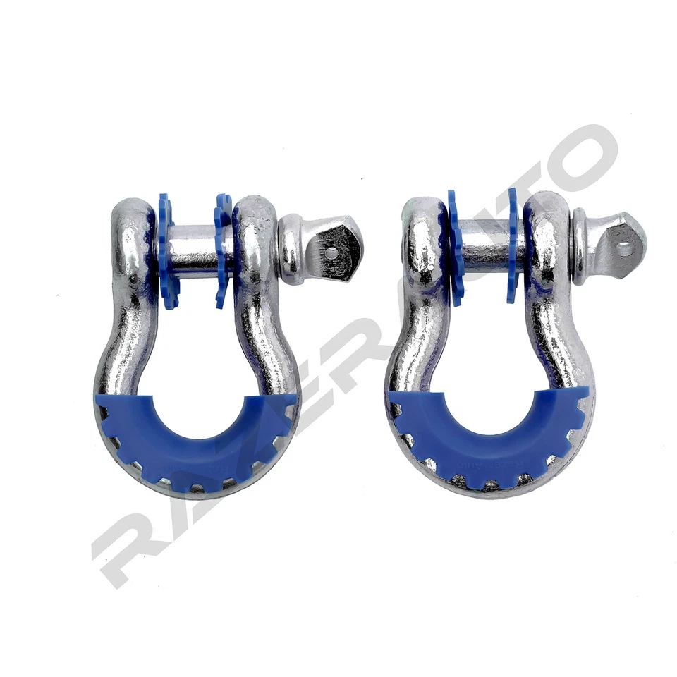 1 par de grilletes de anillo en D plateados de 4,75 toneladas de 3/4" + arandelas aisladoras azules silenciadoras Foto 1 de 1